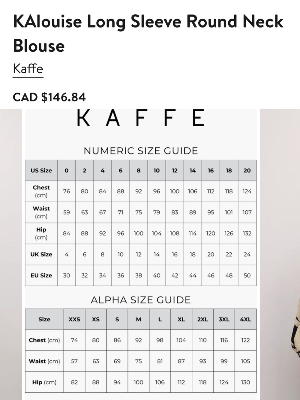 Kaffe Scandinavian Designer Black and Cream Abstract Print Long-Sleeve Blouse - Picture 8 of 8